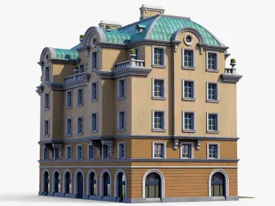Neoclassic hotel Low-poly 3D model