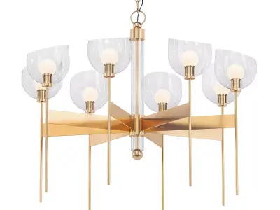 Davis 8 modern chandelier in brass with clear glass shades 3D model