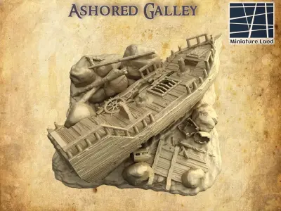 Ashored Galley Tabletop Terrain 28 MM 3D print model