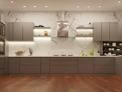 Kitchen modern with cabinets and marble floors Free low-poly 3D model