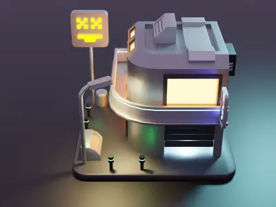 Cyberpunk Building Low-poly 3D model