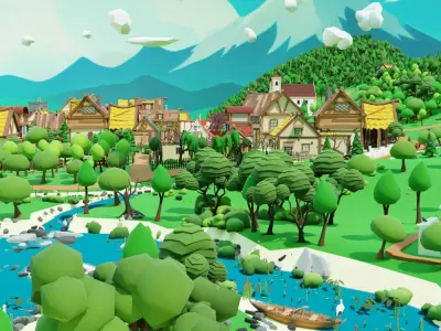 Slavic town Low-poly 3D model