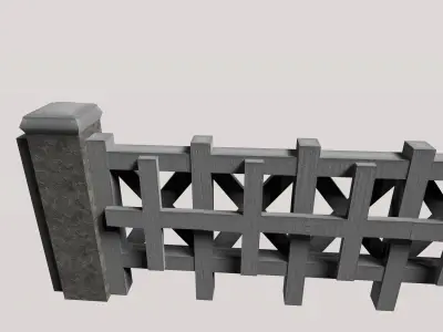 Wooden and stone wall fence set Low-poly 3D model