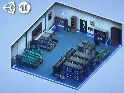 Mining Crypto Farm Pack Low-poly 3D model