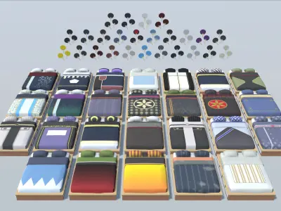 Japanese Furniture Set Low-poly 3D model