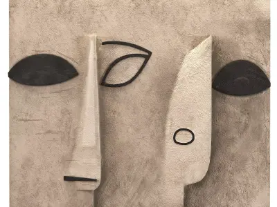 Minimalist Abstract Face Relief Cream Black Low-poly 3D model