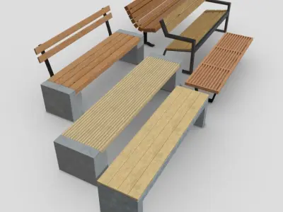 Bench Pack Low-poly 3D model