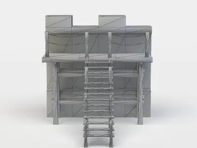 Masonry wall with wooden stairs Low-poly 3D model