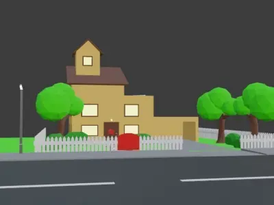 Model house and street at night Free low-poly 3D model