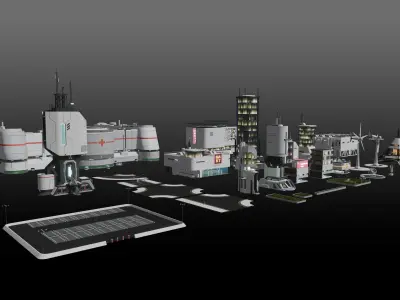 Sci-fi City assets V2 Low-poly 3D model