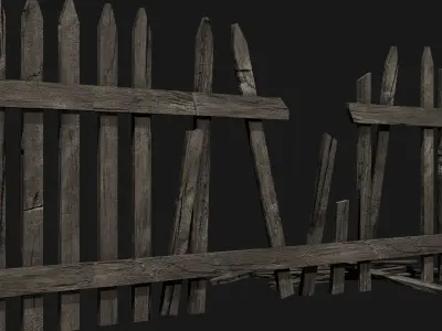 Old Wooden Fence Modular Low-poly 3D model
