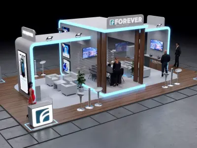 1-Modern Exhibition Booth 13x8m - 3ds Max - Corona Renderer Low-poly 3D model