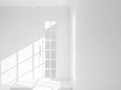 Japanese style room with a wooden door and windows Low-poly 3D model