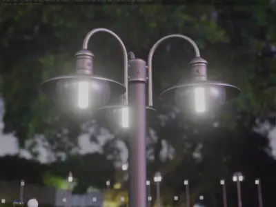 Street Light -7- Basic Version -3 Lamp-  Low-poly 3D model