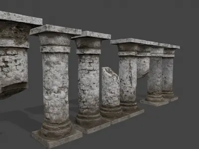 pillar set of four columns Low-poly 3D model