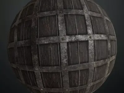 Medieval Dark Wood Iron Bands PBR Seamless Texture