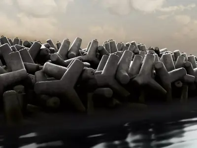 Tetrapod set concrete sculpture Low-poly 3D model