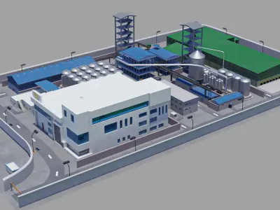 Factory Warehouse Exterior and Interior Low-poly 3D model