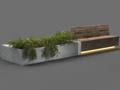bench1149 concrete bench with plants in it 3D model