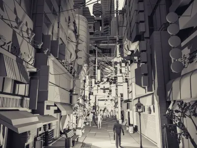 Tokyo Street Building Assets kidbash set Low-poly 3D model