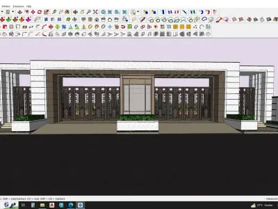 Main entrance gate with water fountain landscape 3D model