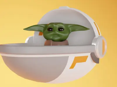 Simple Cartoon Model of The Mandalorian and Baby Yoda 3D model