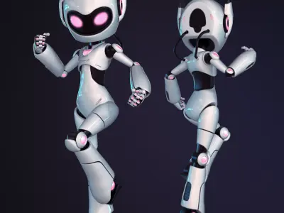 Female Robot Rigged 3D model Low-poly 3D model