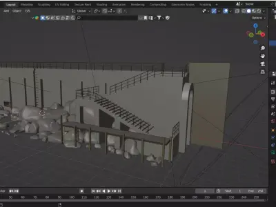 Abandoned Concrete Ship Hangar with Stairs and Sea Wall Low-poly 3D model