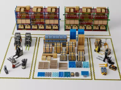 Warehouse Storage Racks Logistics Interior PBR Game Ready Low-poly 3D model