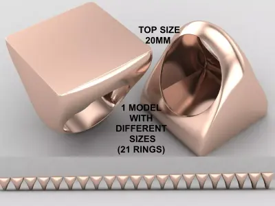 Square Signet Ring Base 20MM top in All sizes 223-MWC 3D print model