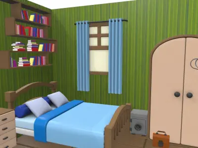 Isometric cartoon bedroom 01 3D model