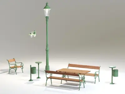 vienna public park furniture set 3D model