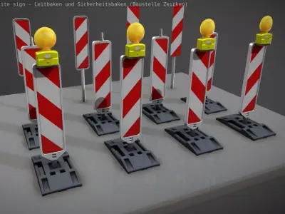 Construction Site Traffic Signs - Pack Low-poly 3D model