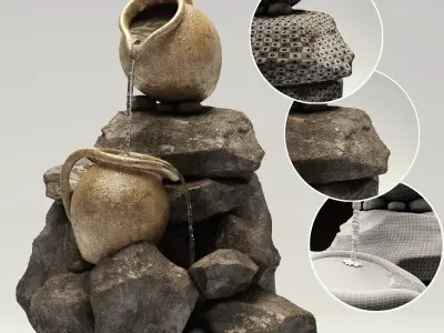 Fountain 3 water made of rocks and stones 3D model