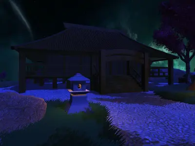 Temple outside of house at night 3D model