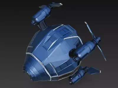 Blue Sci Fi Semi Spherical Drone Low-poly 3D model