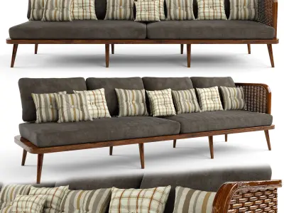 Wooden Rattan Furniture Collection modul2 3D Model Pack