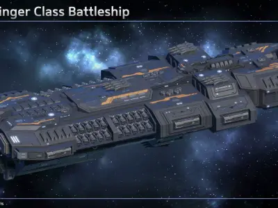 Spaceship Battleship Hellbringer Low-poly 3D model