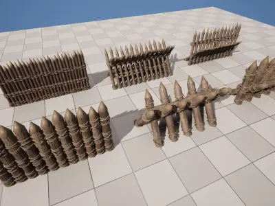 Wooden Barrier Set Low-poly 3D model