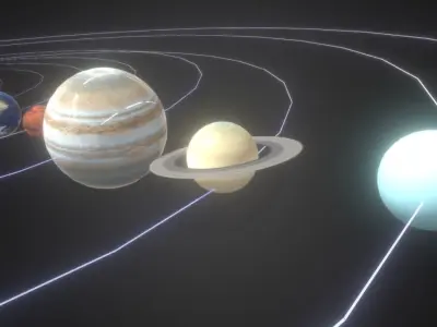 Solar System - All Planets - Milky Way Animated Low-poly 3D model