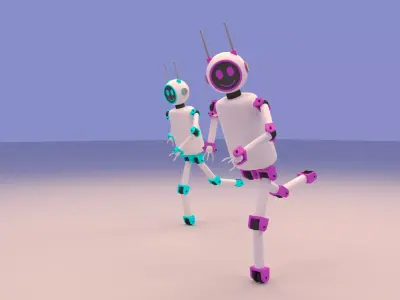 Cartoon Cute Couple Robot Low-poly 3D model