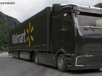  Electric Truck with Walmart Trailer Black Rigged for Cinema 4D 