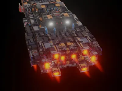 Spaceship with flames Low-poly 3D model