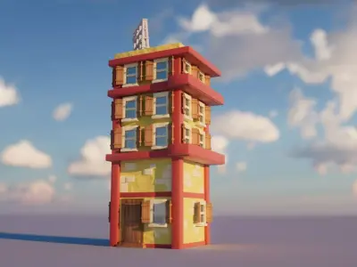 Cute Apartment building - Cartoon style Low-poly 3D model