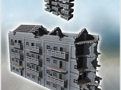 Pavlovs Houses three-story ruined buildings Stalingrad USSR 38 - 3D print model