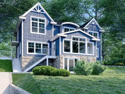 HOUSE - BLUE SIDING Low-poly 3D model