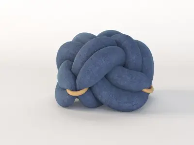 Upholstered Light Denim Knot Floor Cushion Pouf Stool 3D model
