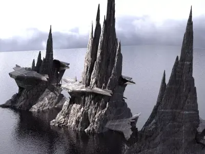 Mountain Sci fi ship wreck 3 versions  3D model