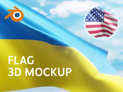 Ukraine Flag animation 3D mockup Blender eevvee plus USA flag 3D model