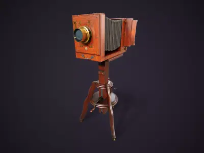 Vintage Camera with Tripod Low-poly 3D model